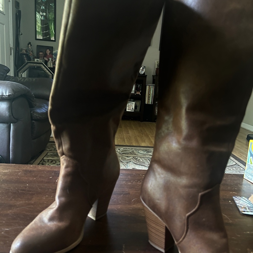 JustFab Brown Heeled Boots Wide Calf Sz 10